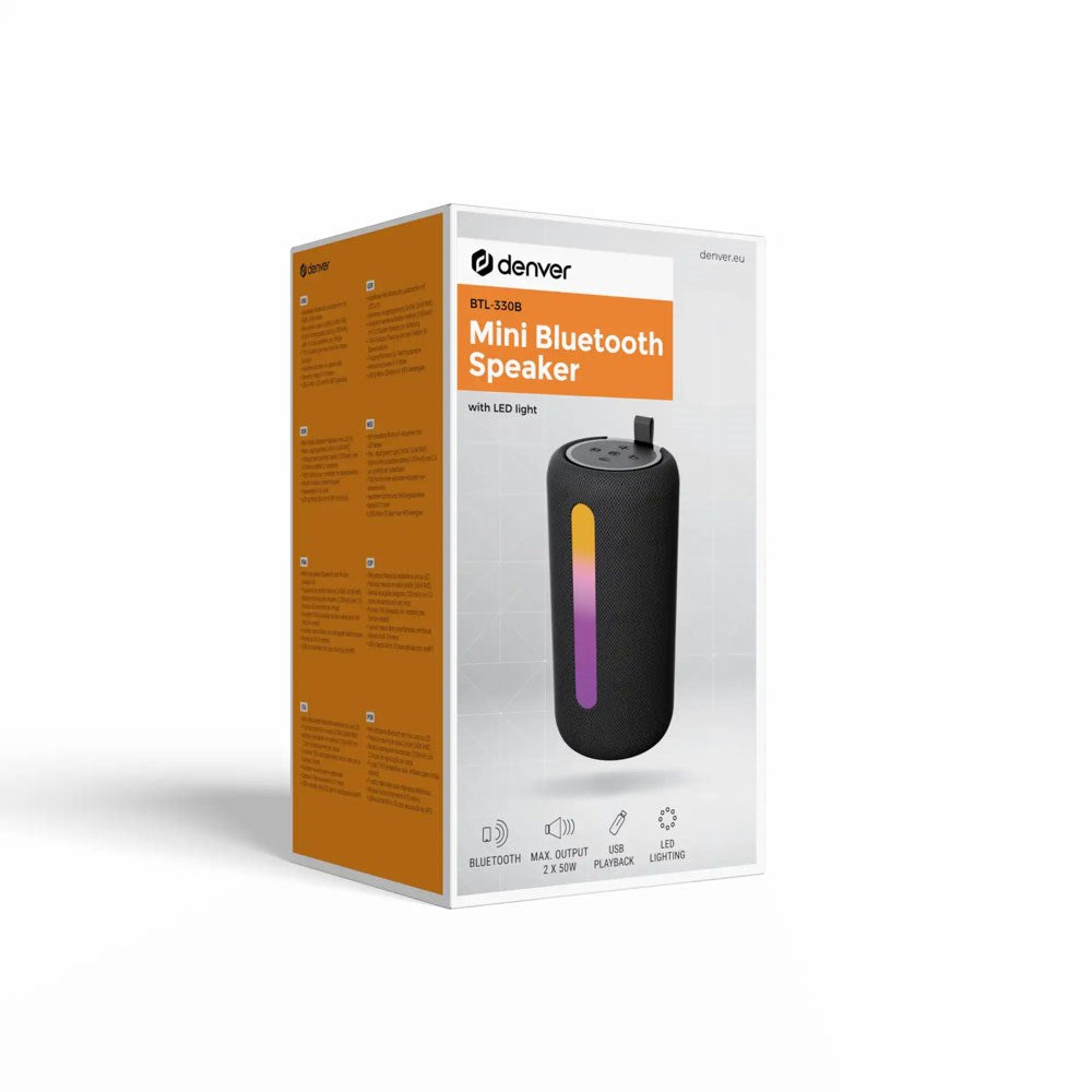 Denver BTL-330 Mini Bluetooth Højttaler m. LED Lys - Sort