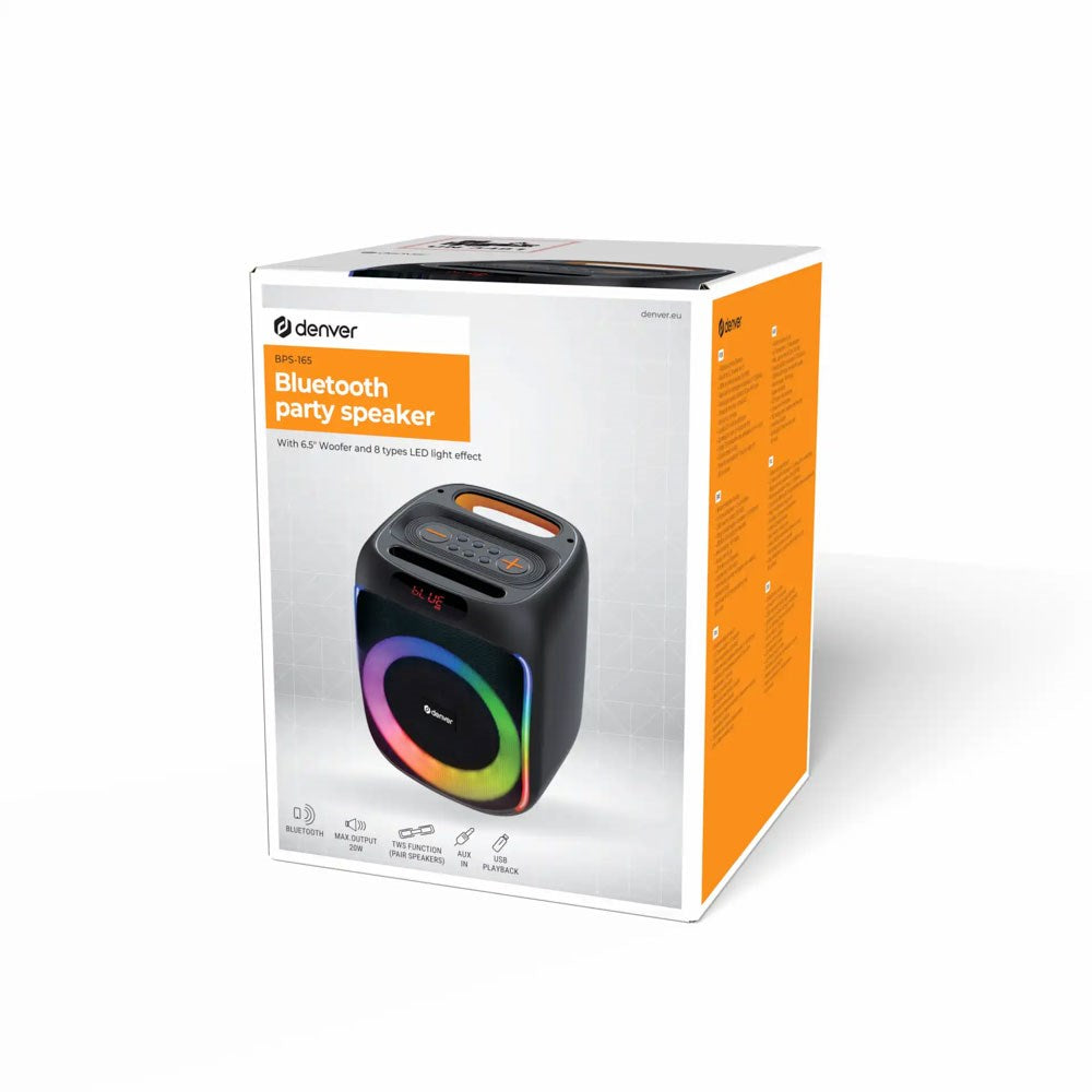 Denver BPS-165 Bluetooth Højttaler m. Indbygget Lys - Sort