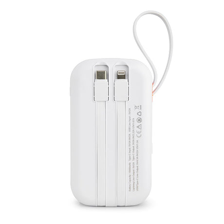 Xceed Powerbank - 20.000 mAh - Indbyggede Kabler - Hurtig Opladning - Hvid