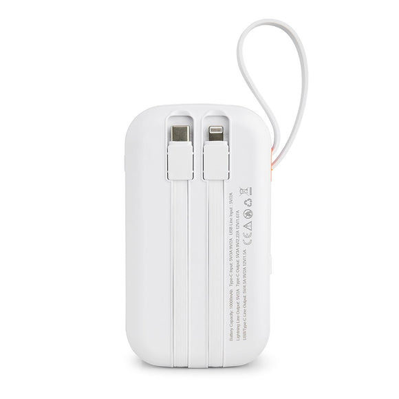 Xceed Powerbank - 20.000 mAh - Indbyggede Kabler - Hurtig Opladning - Hvid