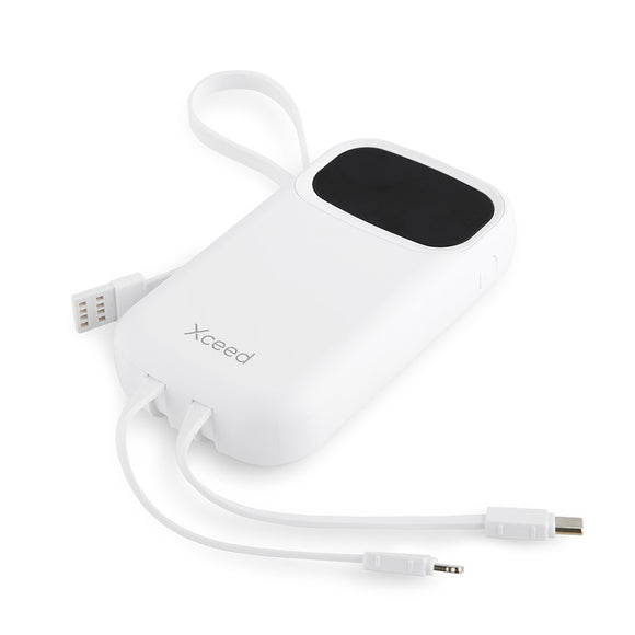 Xceed Powerbank - 20.000 mAh - Indbyggede Kabler - Hurtig Opladning - Hvid