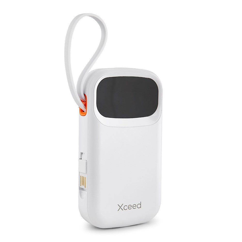 Xceed Powerbank - 10.000 mAh - Indbyggede Kabler - Hurtig Opladning - Hvid