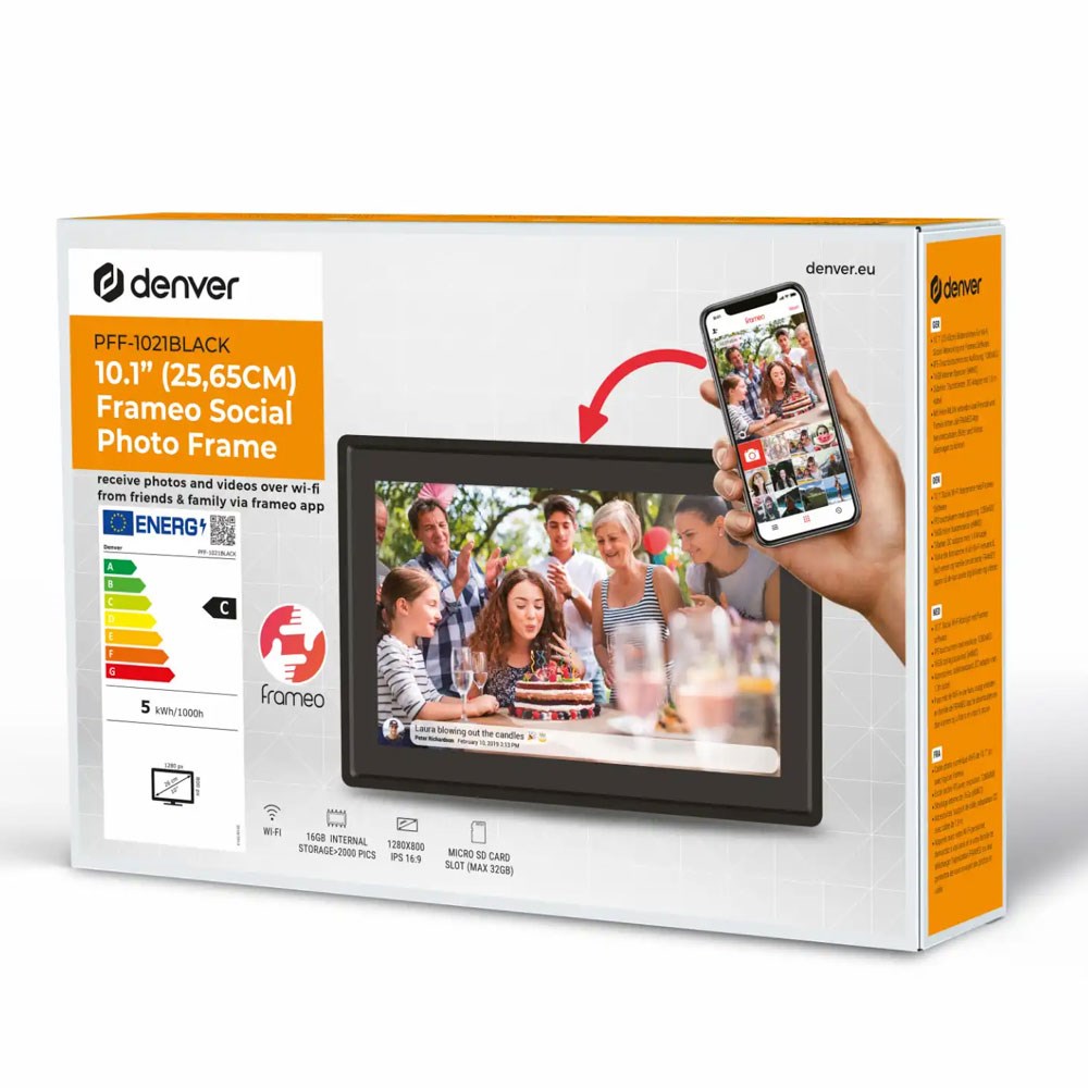 Denver PFF-1021 10.1" Digital Frameo WiFi Fotoramme - 1280x800 / 16GB - Sort