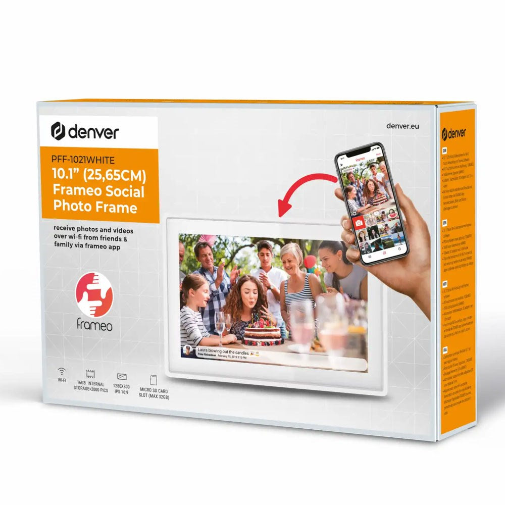 Denver PFF-1021 10.1" Digital Frameo WiFi Fotoramme - 1280x800 / 16GB - Hvid