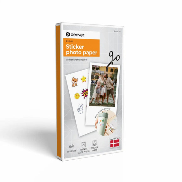 Denver PSP-61 Selvklæbende Fotopapir til MCP-6010 Bluetooth Printer - 20 stk - Hvid
