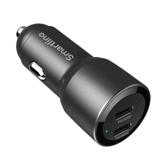 Smartline 60W PD (Power Delivery) Biloplader 2 x USB-C - Sort