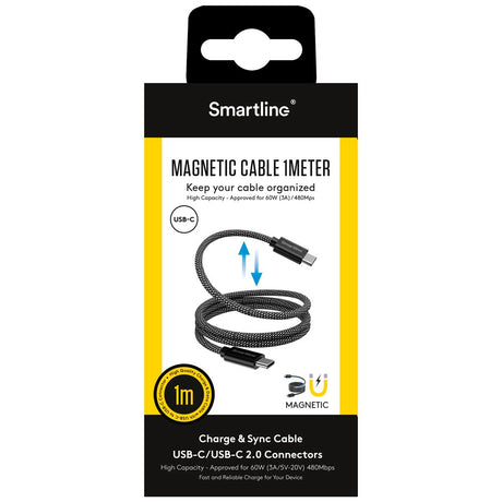 Smartline 60W Magnetisk Kabel USB-C til USB-C 1m - Sort