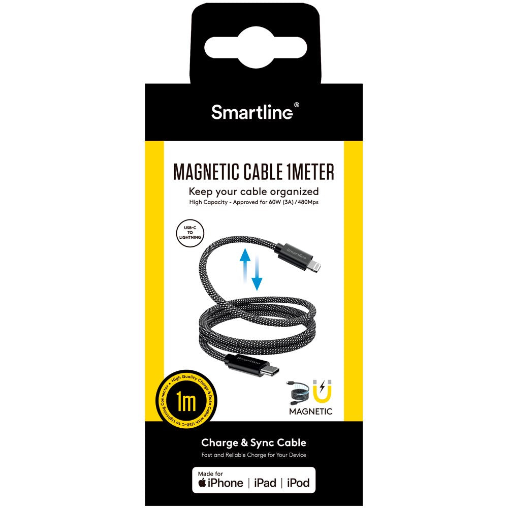 Smartline (27W) Magnetisk Kabel USB-C til Lightning 1m - Sort