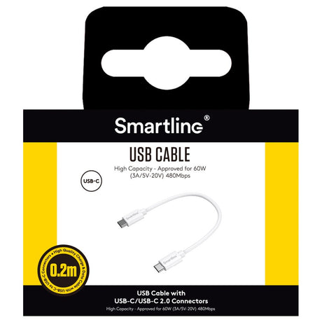 Smartline 60W USB-C til USB-C Kabel 20cm - Hvid