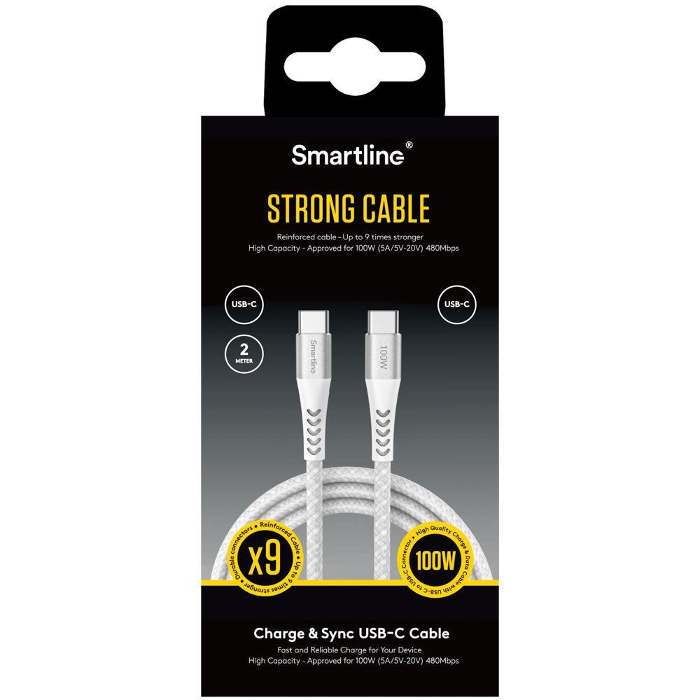 Smartline 100W USB-C til USB-C Kabel 2 m. - Hvid