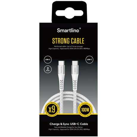 Smartline 100W USB-C til USB-C Kabel 2 m. - Hvid