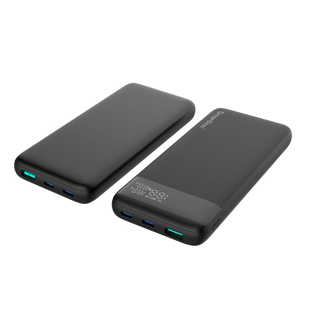 Smartline 10.000mAh Powerbank m. PD / QC3.0 & LED-Display - Sort