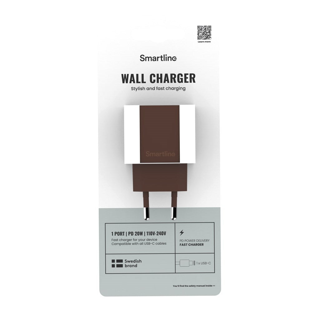 Smartline 20W Vægoplader m. 1 x USB-C - Brun