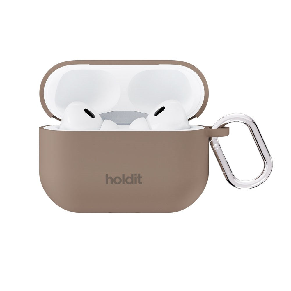 Apple AirPods Pro (1. & 2. Gen.) Holdit Silicone Case m. Karabinhage - Mocha Brown