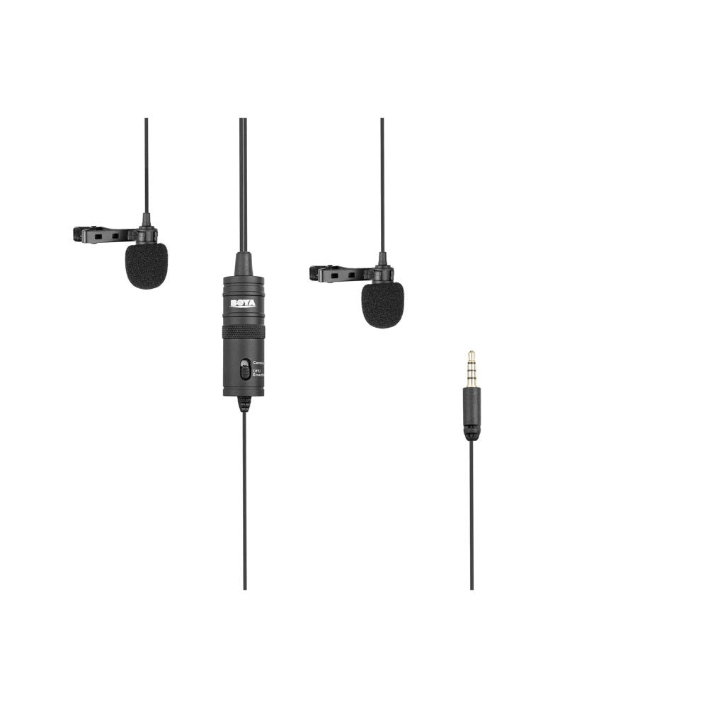 BOYA BY-M1DM Dobbelt Mikrofon m. 3.5mm Minijack - 4m - Sort