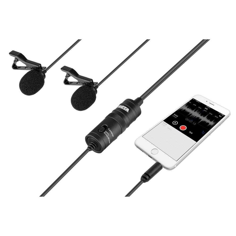 BOYA BY-M1DM Dobbelt Mikrofon m. 3.5mm Minijack - 4m - Sort