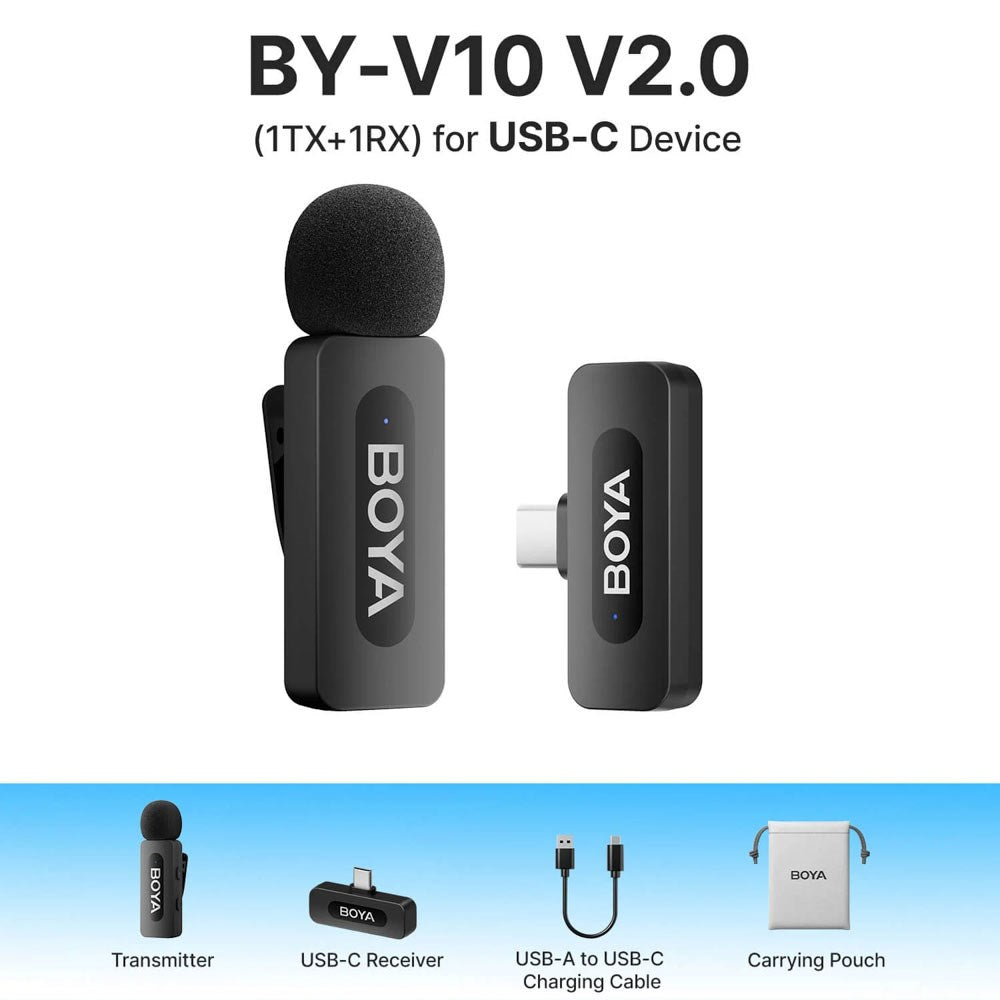 BOYA BY-V10 Trådløs Mikrofon m. USB-C - Sort