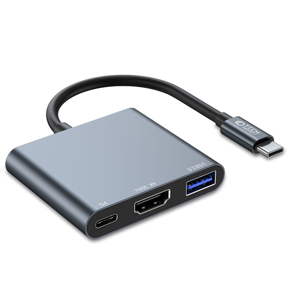 Tech-Protect V1 3-in-1 USB-C Multiport Hub - USB-A / USB-C / HDMI - Grå
