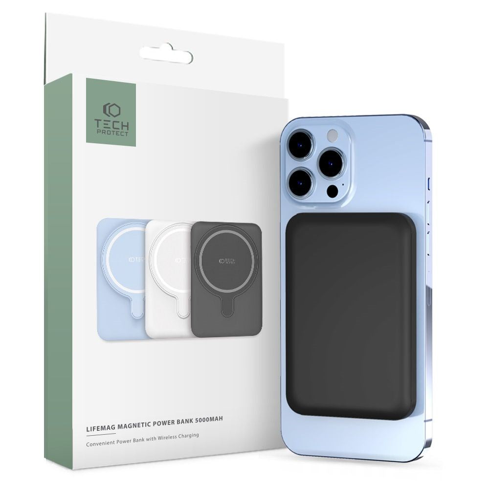 Tech-Protect LifeMag Trådløs & Magnetisk Powerbank 5000 mAh - MagSafe Kompatibel - Sort