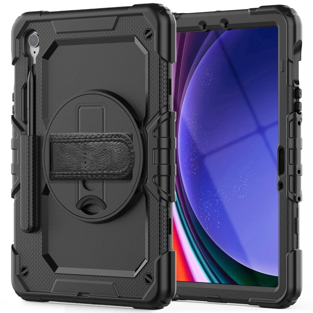 Samsung Galaxy Tab S10 FE / S9 FE Tech-Protect Solid360 Håndværker Cover m. Beskyttelsesfilm, Håndholder & Skulderstrop - Sort