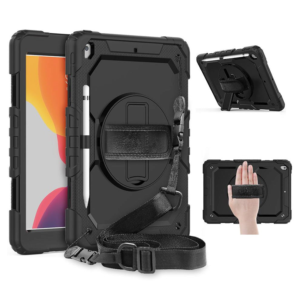 iPad 10.2" (2021 / 2020 / 2019) Tech-Protect Solid360 Håndværker Cover m. Beskyttelsesfilm, Håndholder & Skulderstrop - Sort