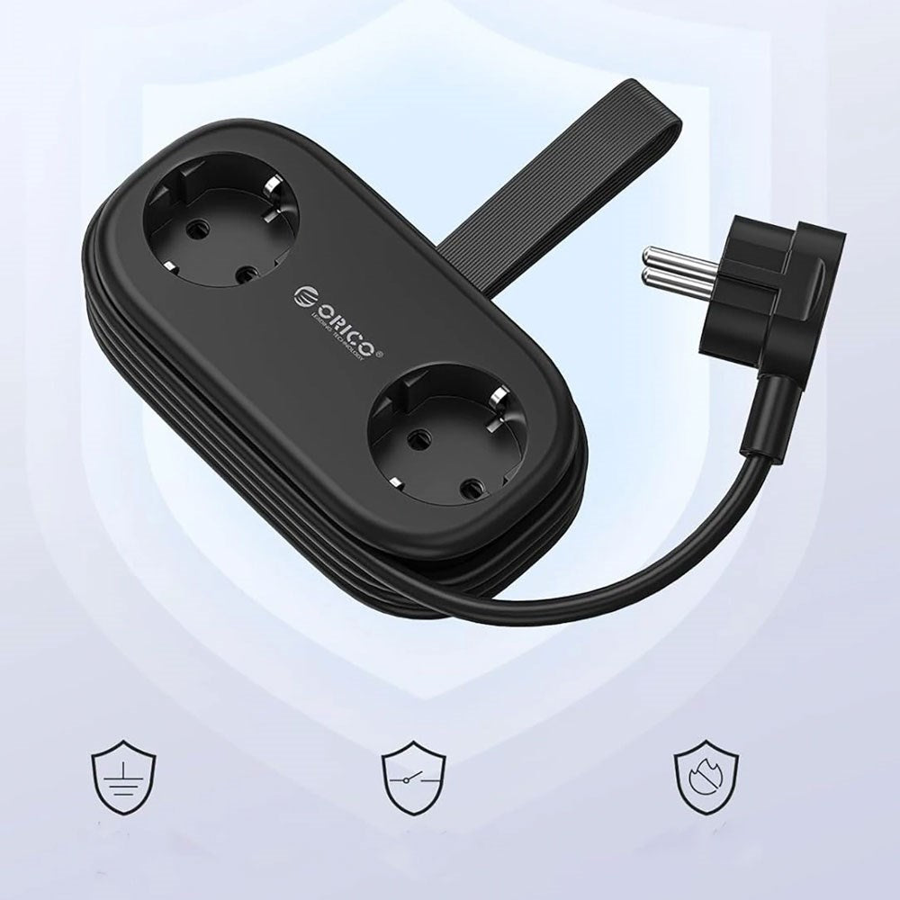 ORICO 20W 5-i-1 Strømskinne med 2 x Schuko 2 x USB-A 1 x USB-C - Sort