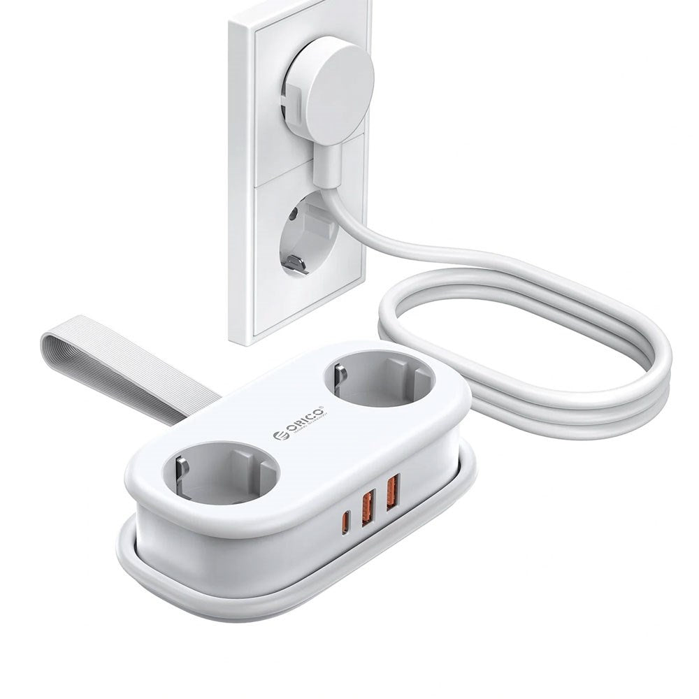 ORICO 20W 5-i-1 Strømskinne med 2 x Schuko 2 x USB-A 1 x USB-C - Hvid