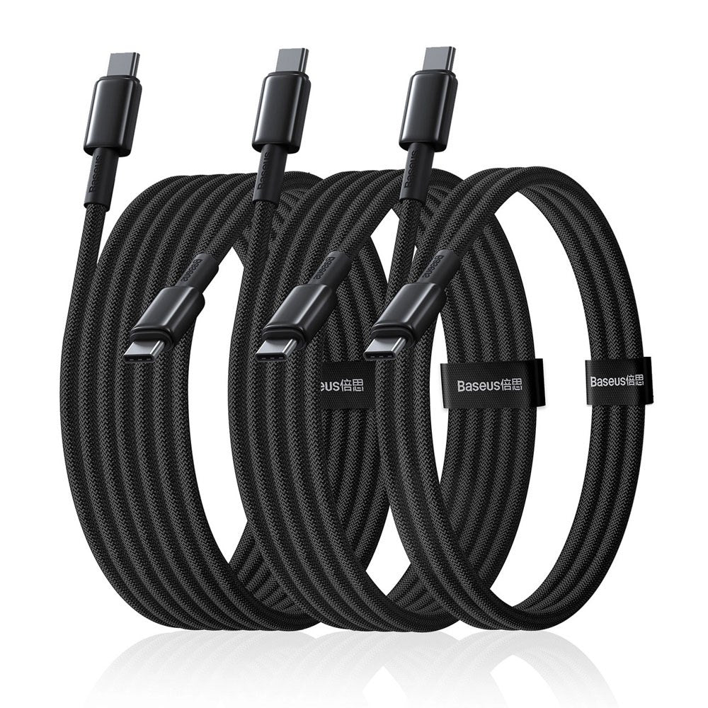 Baseus Tungsten Gold 100W USB-C til USB-C Kabel Sæt - 1m / 2m / 3m - 3 stk - Sort