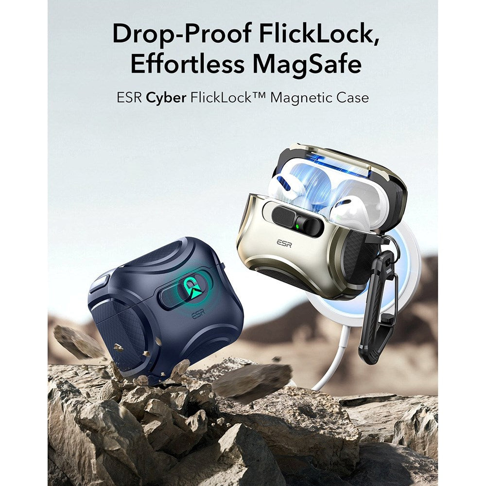 ESR AirPods Pro (3. gen.) Cyber FlickLock Cover m. Karabinhage - Mørkeblå