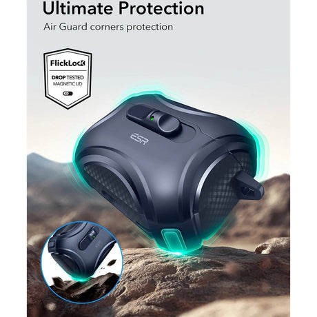 ESR AirPods Pro (3. gen.) Cyber FlickLock Cover m. Karabinhage - Mørkeblå