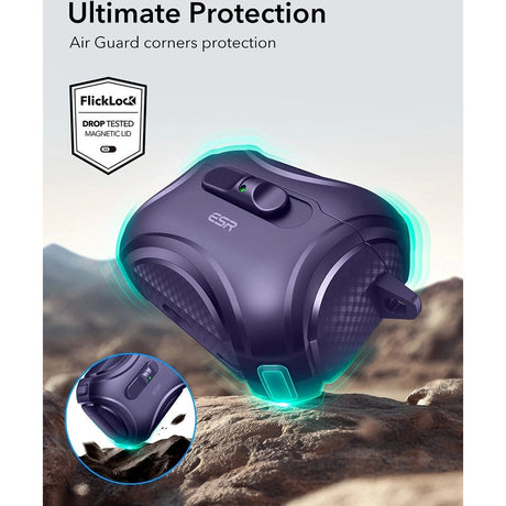ESR AirPods Pro (3. gen.) Cyber FlickLock Cover m. Karabinhage - Lilla