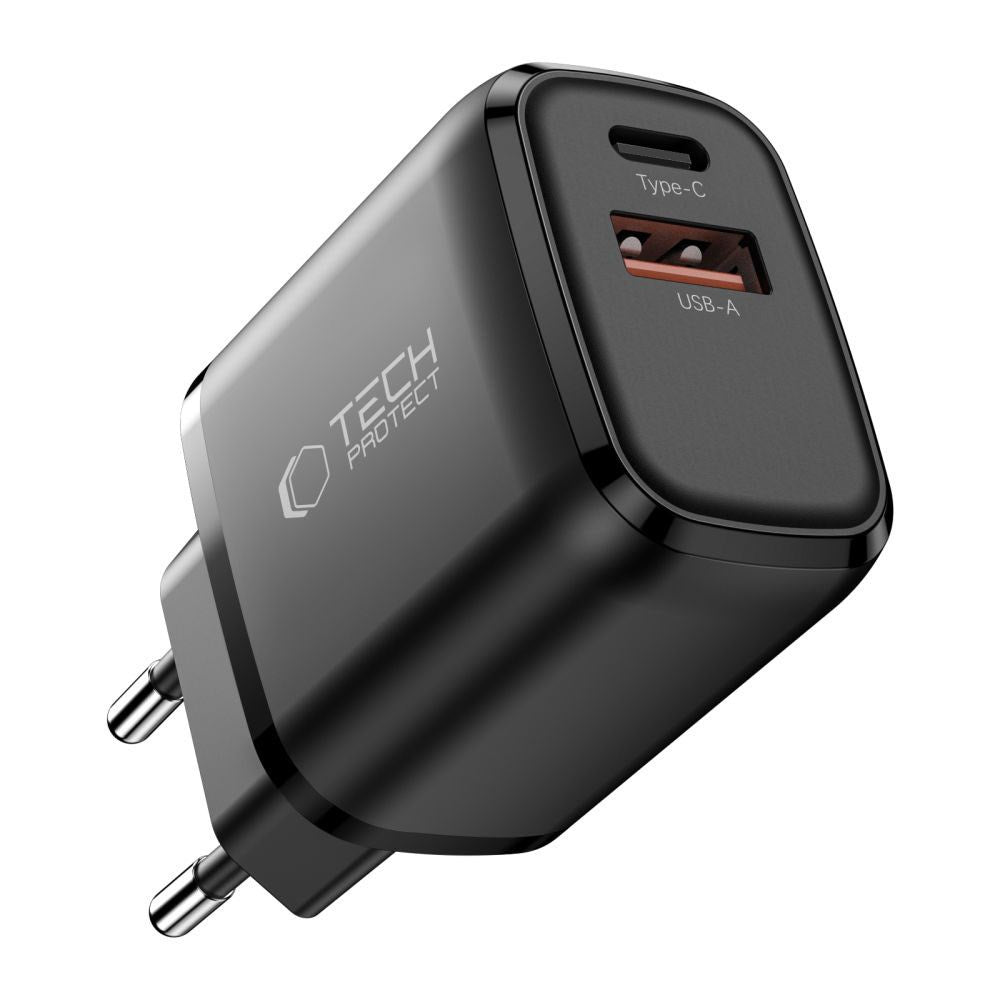 Tech-Protect 65W Vægoplader m. 1x USB-C & 1x USB-A - Sort