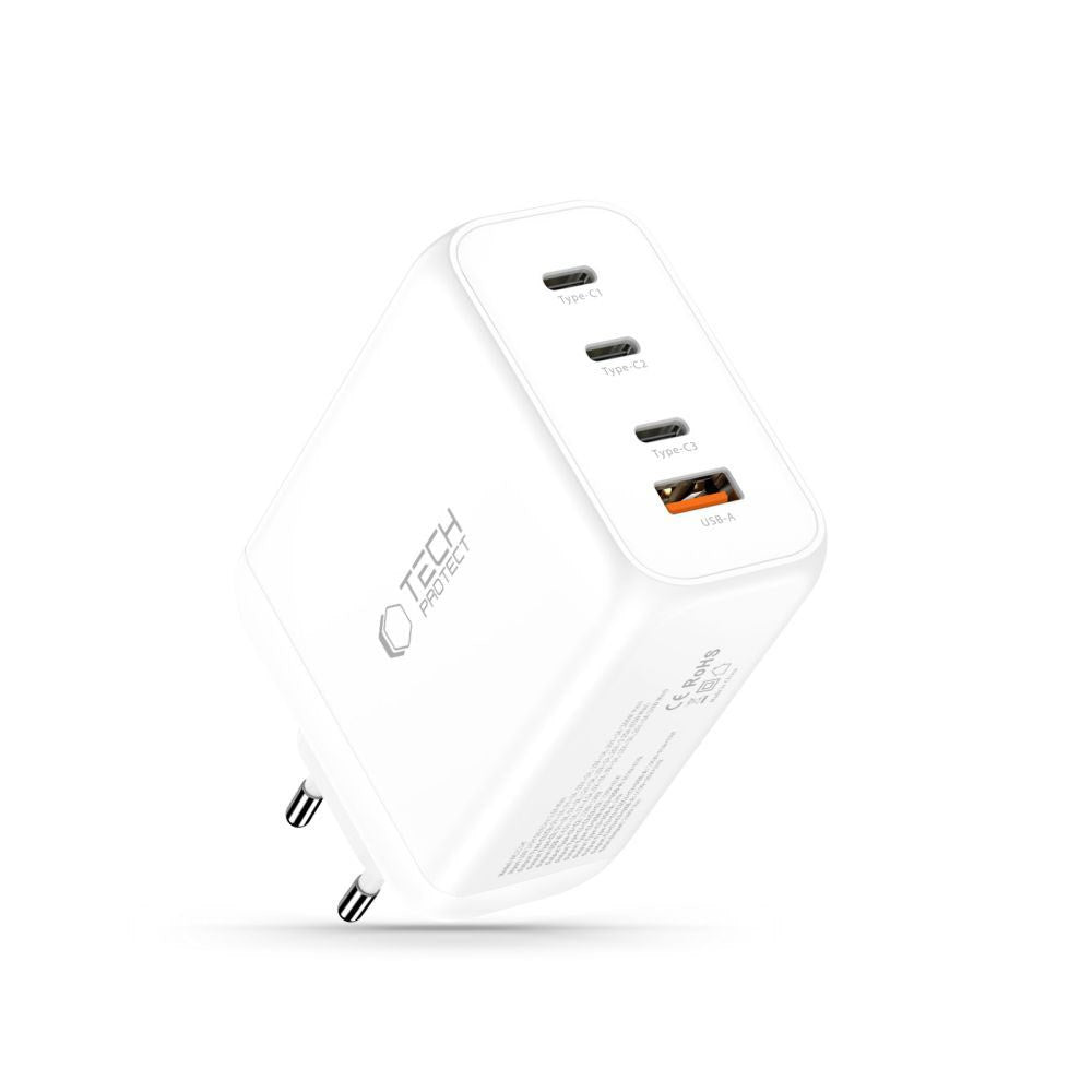 Tech-Protect 200W Vægoplader m. 3x USB-C & 1x USB-A - Hvid