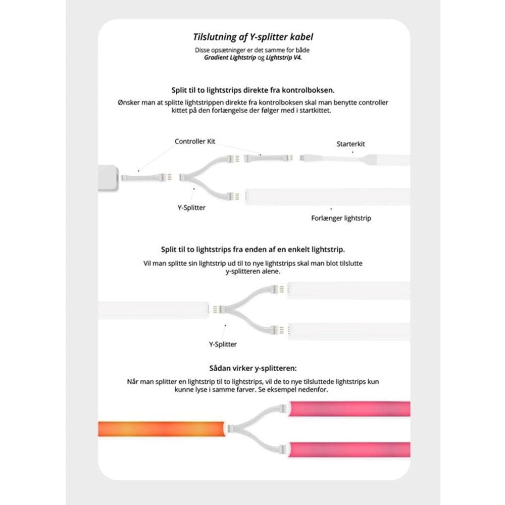 Light Solutions - Philips Hue Gradient LightStrip Y-Splitter Kabel - Hvid