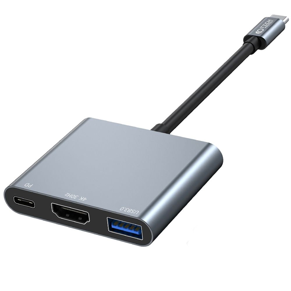 Tech-Protect V1 3-in-1 USB-C Multiport Hub - USB-A / USB-C / HDMI - Grå