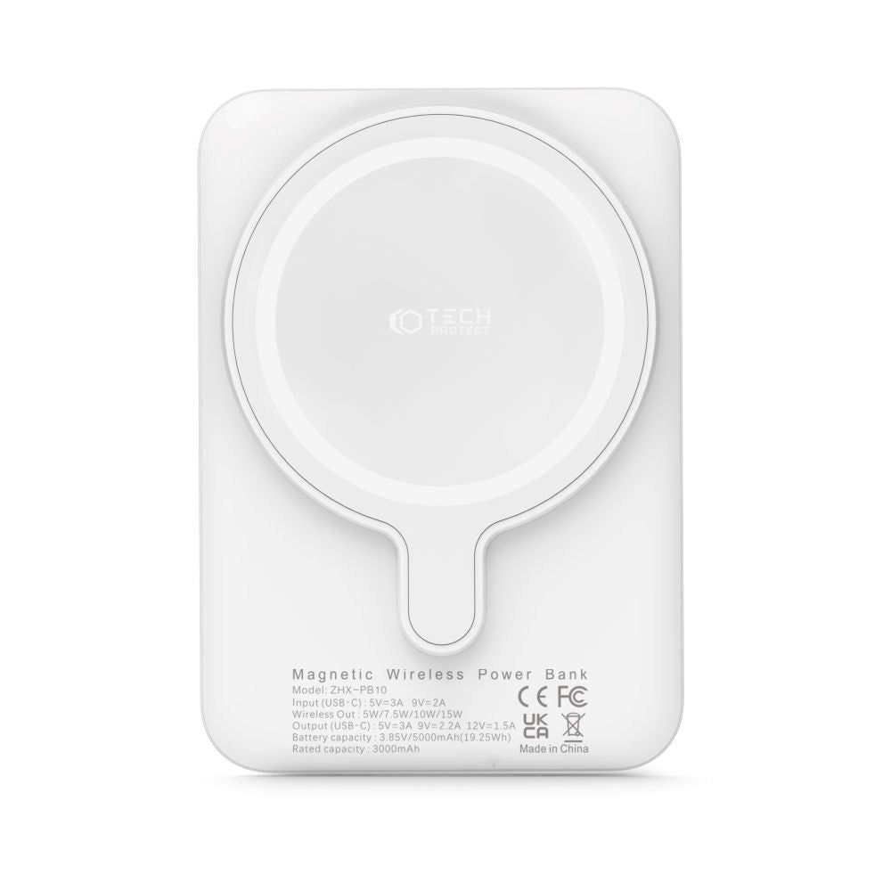 Tech-Protect LifeMag Trådløs & Magnetisk Powerbank 5000 mAh - MagSafe Kompatibel - Hvid