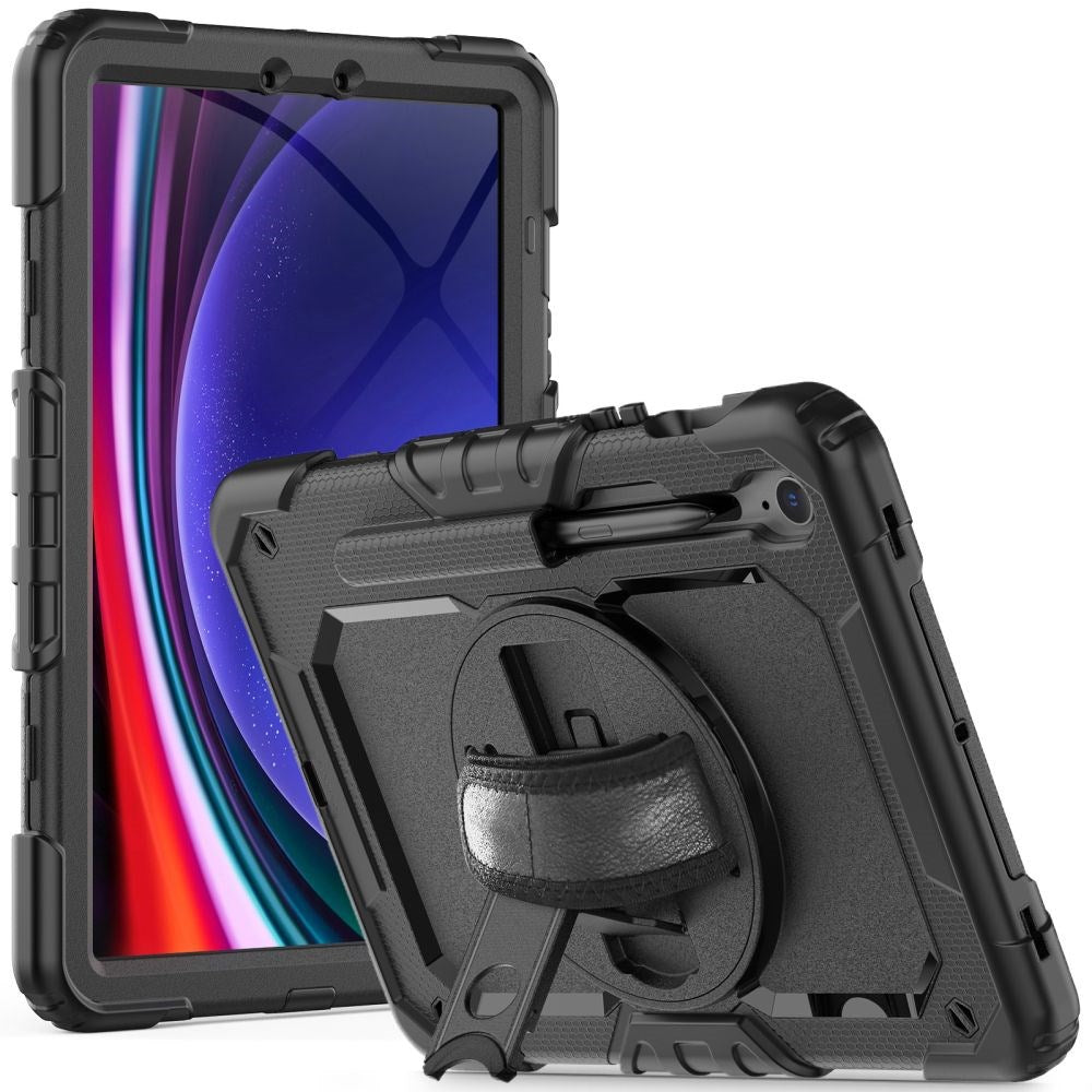 Samsung Galaxy Tab S10 FE / S9 FE Tech-Protect Solid360 Håndværker Cover m. Beskyttelsesfilm, Håndholder & Skulderstrop - Sort