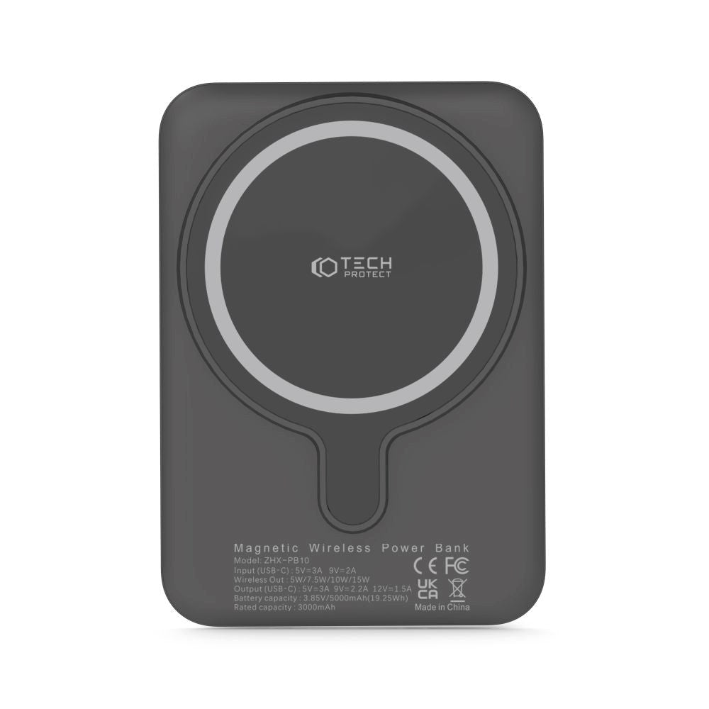 Tech-Protect LifeMag Trådløs & Magnetisk Powerbank 5000 mAh - MagSafe Kompatibel - Sort