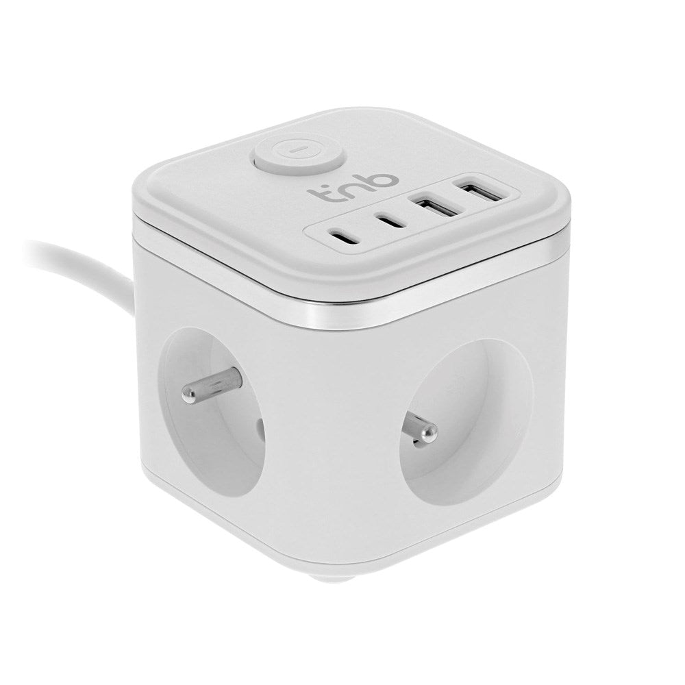 T'NB 7-i-1 Stikdåse - 3 x Udtag / 2 x USB-C / 2 x USB-A - Hvid