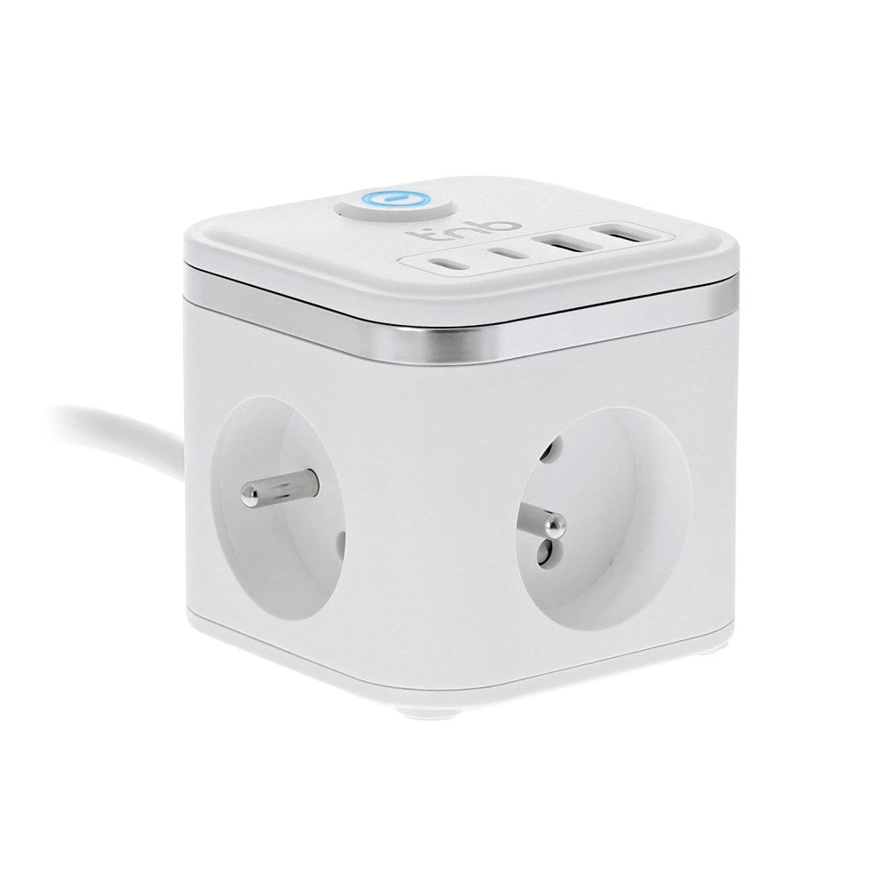T'NB 7-i-1 Stikdåse - 3 x Udtag / 2 x USB-C / 2 x USB-A - Hvid