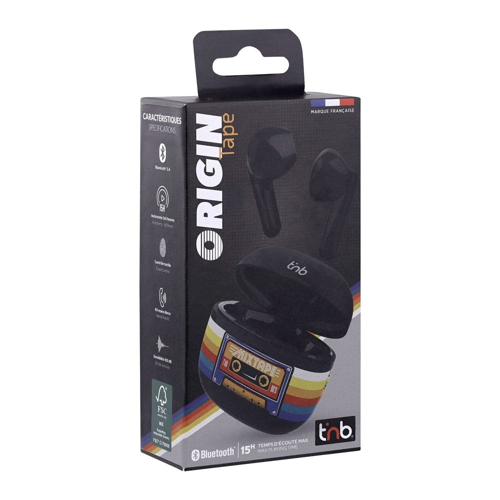 T'NB ORIGIN Trådløse In-Ear Høretelefoner m. Opladningsetui - Kassettebånd Design