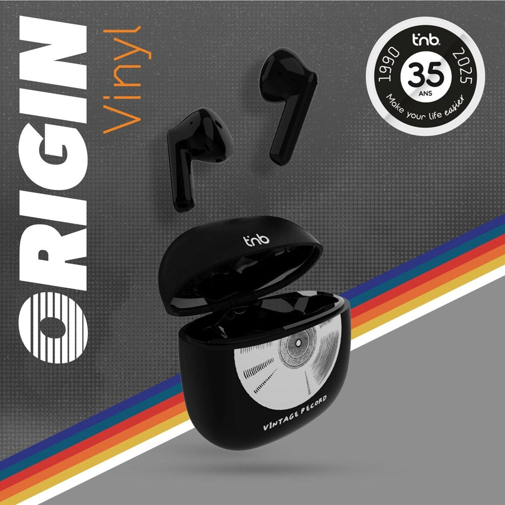 T'NB ORIGIN Trådløse In-Ear Høretelefoner m. Opladningsetui - Vinyl Design