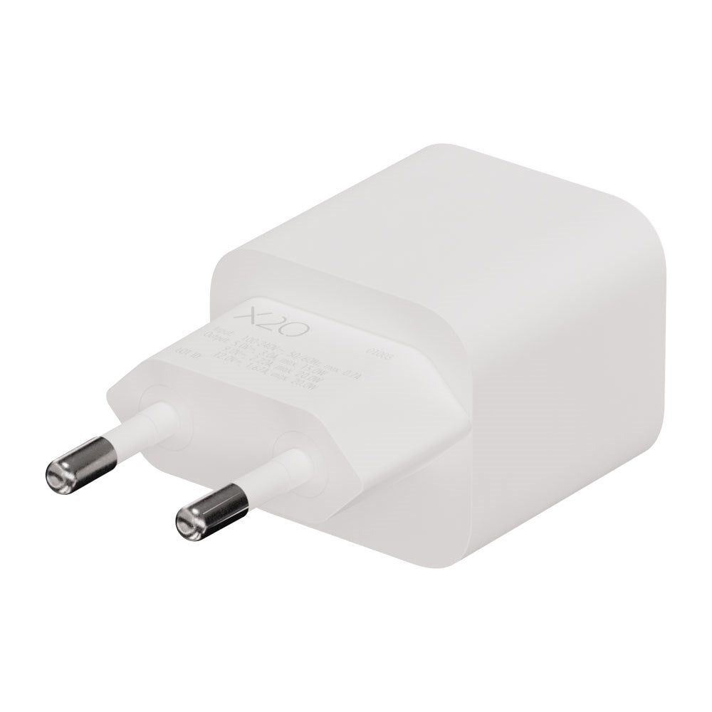 X2O 20W Vægoplader m. 1x USB-C & 1x USB-C Kabel - 1.2m - Hvid