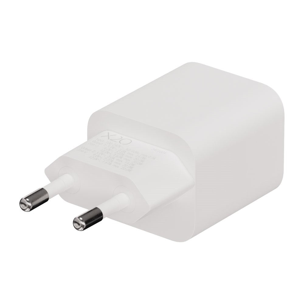 X2O 20W Vægoplader m. 1x USB-A & 1x USB-C - Hvid