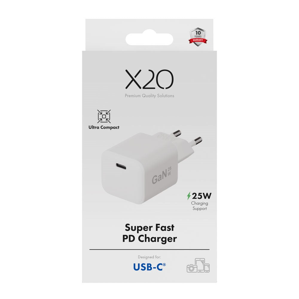 X2O 25W Vægoplader m. 1x USB-C - Hvid