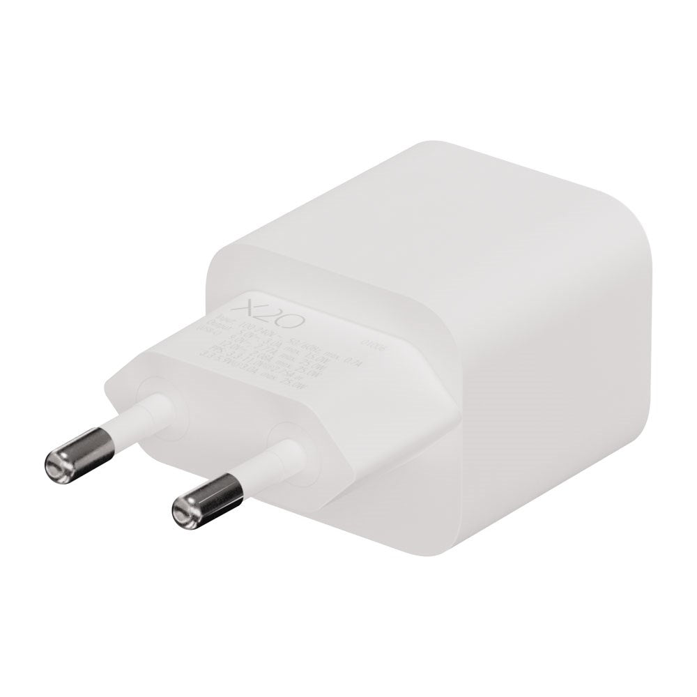 X2O 25W Vægoplader m. 1x USB-C & 1x USB-C Kabel - 1.2m - Hvid