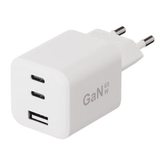X2O 65W GaN Vægoplader m. 2x USB-C & 1x USB-A - Hvid