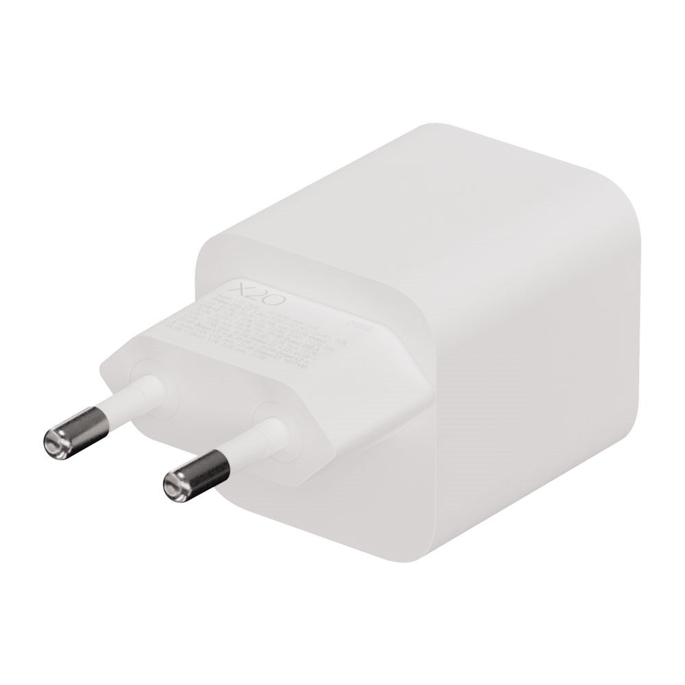X2O 65W GaN Vægoplader m. 2x USB-C & 1x USB-A - Hvid