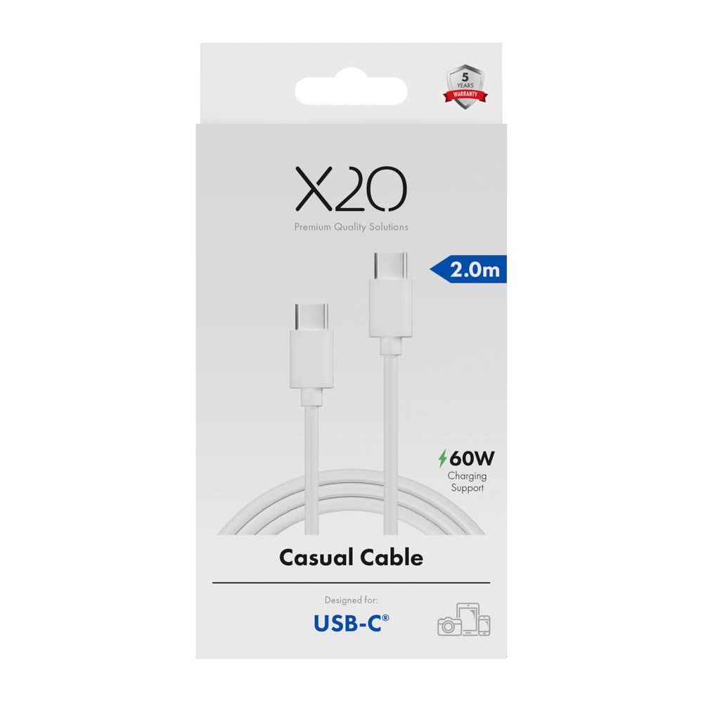 X2O Basic 60W USB-C til USB-C Kabel - 2m - Hvid