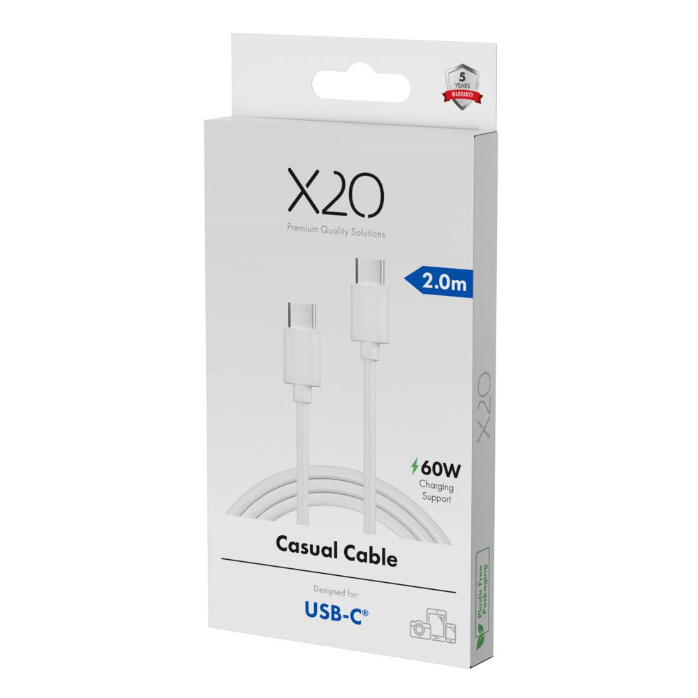 X2O Basic 60W USB-C til USB-C Kabel - 2m - Hvid